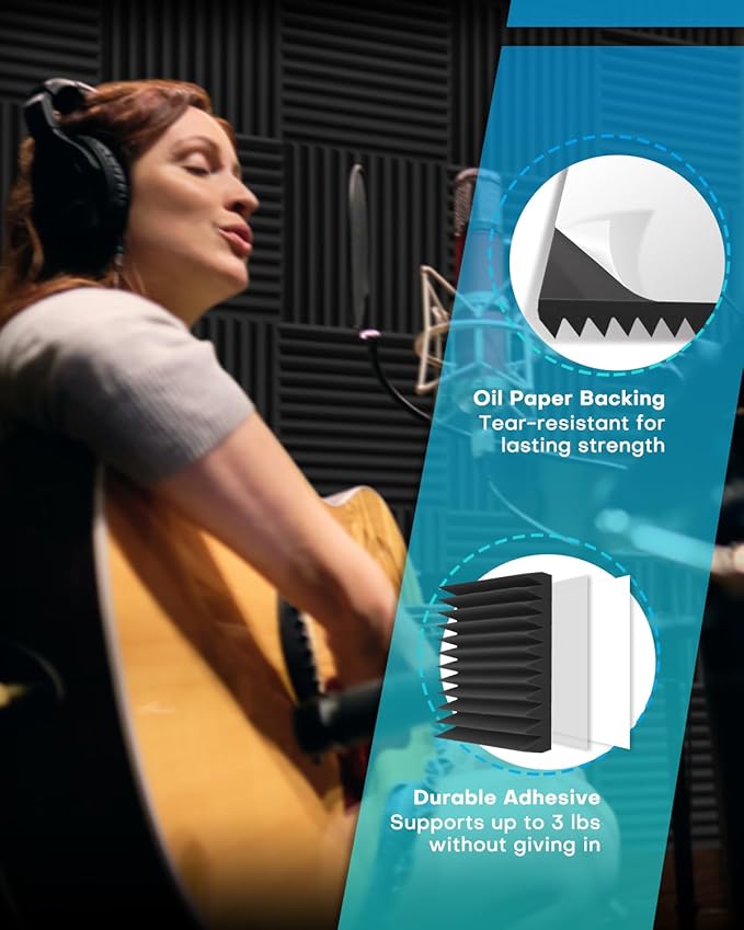 48 Pack Sound Proof Foam Panels for Walls with Self Adhesive, 12x12x1 Acoustic Foam Panels, High Density Acoustic Panels Sound Absorbing, Fire Resistant Studio Sound Proofing White