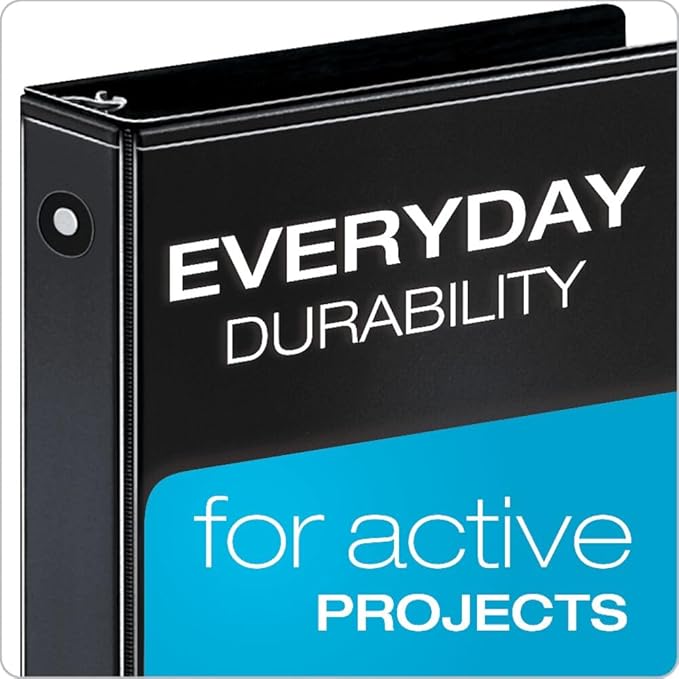 Cardinal Economy 3-Ring Binders, 1", Round Rings, Holds 225 Sheets, Clearvue Presentation View, Non-Stick, Black, Carton of 12