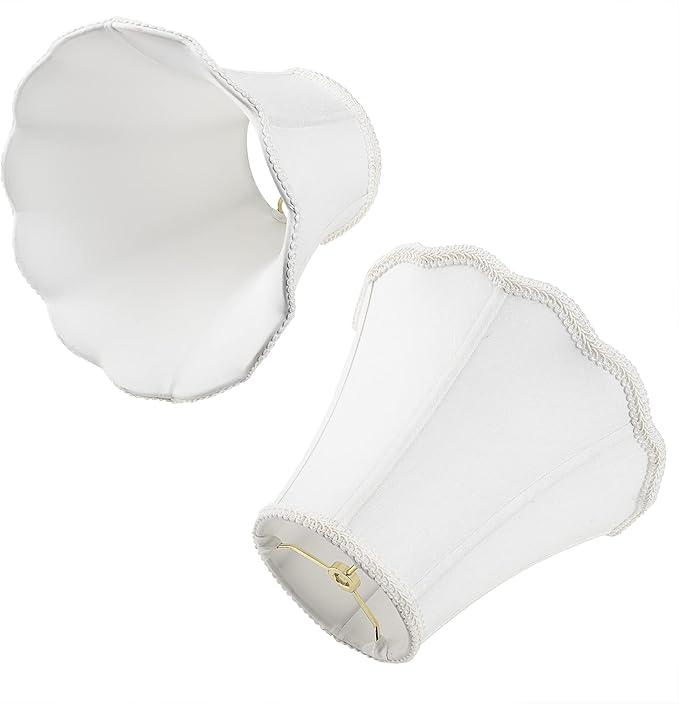 White Bell Scalloped Lamp Shade 5'' Top x 10'' Bottom x 8.3'' Slant Height x 8'' Vertical Height, Double Layers Lampshade Replacement, Lamp Harp Included