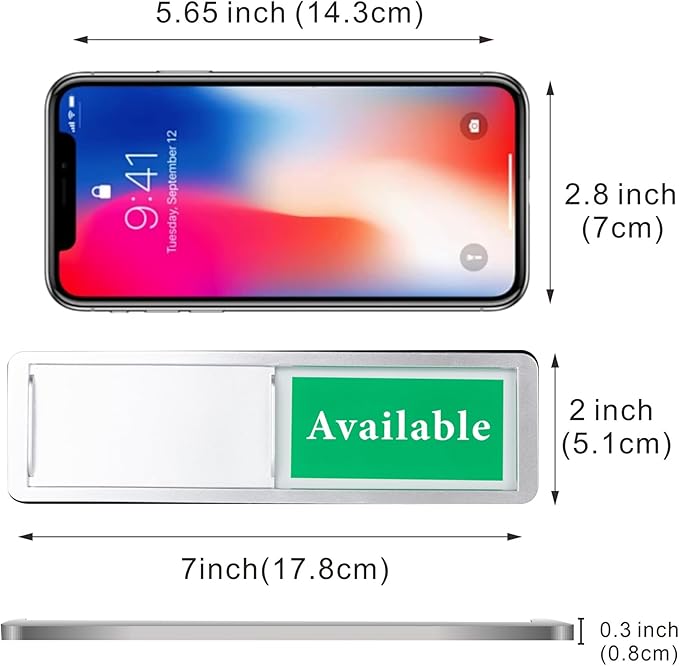 In Session or Available Door Sign, Sliding Privacy Indicator for Home Office Studio Restroom Conference Hotel Hospital, 7 x 2 Inch Room Status Display
