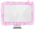 Kingshion 23"-27" Lovely Cute Computer Monitor Cover with Lovely Cute Elastic Pen Pocket Bow-knot TV LCD Screen Monitor Decoration Dust Cover Protector, Lace Fabric, Pink