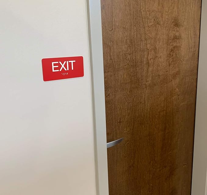 ADA Compliant Sign with Braille (6" x 3" Exit, Red)