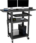 Mobile AV Cart with Pullout Keyboard Tray, Rolling Computer Cart Height Adjustable Rolling Media Utility Cart with 4 Wheels, 4 Outlets, Perfect for Home or Office Us