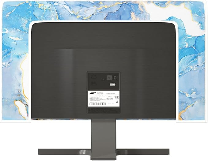 Baocicco Baby Blue Gold Marble Waterproof Computer Monitor Dust Cover 22, 23, 24, 25 Inch Modern Monitor Accessories Laptop TV LCD Fashion Screen Monitor Decoration for Tablet Home Office Computer