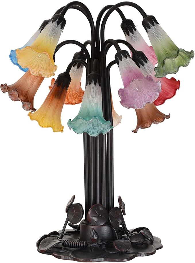 Bieye LS14S Lily Flower Blown Glass Lampshade (Yellow Blue, Opening I.D. 0.87" x O.D. 1")