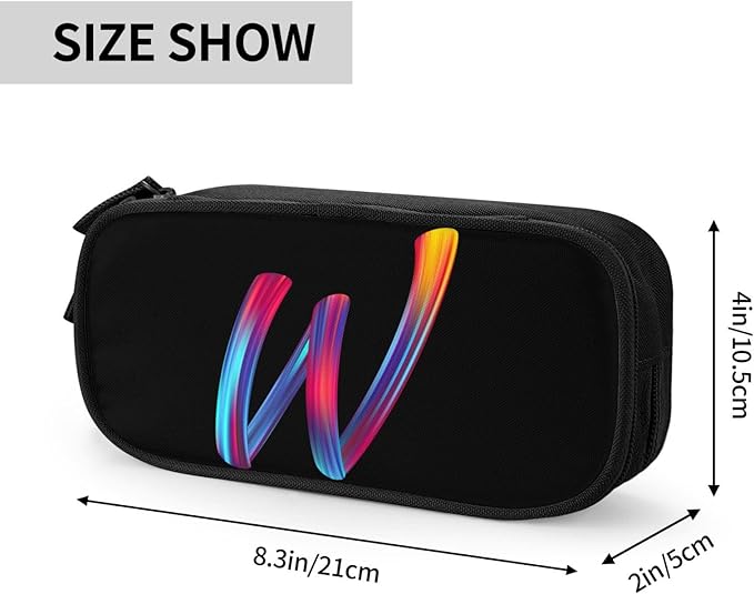 Cute Initial Pencil Case for Kids Students, Large Capacity Pencil Pouch for Boys Girls, Letter Design Pencil Box Pen Bag Office Stationery Organizer, Rainbow Letter W