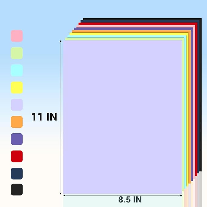 Cardstock 8.5 x 11, 10 Colors Colored Printer Paper 75 lb/200 gsm, 120 Sheets Colored Card Stock, Assorted Colors Construction Paper for Invitations, Diy Cards, Business Cards, Drawing etc