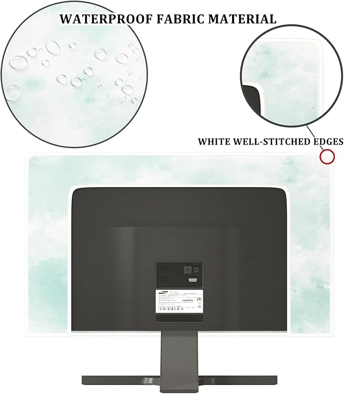 Baocicco Abstract Watercolor Waterproof Computer Monitor Cover 22, 23, 24, 25 Inch Cyan Marble Dip Dyeing Dust Proof Monitor Covers for Computer Screen Anti-Static Dustproof Protective，Mint Green