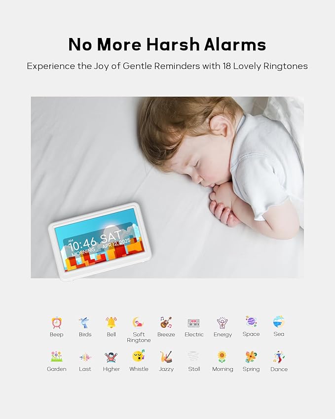 Mesqool Digital Clock for Seniors with Date & Day, 7" Large Display Calendar Alarm Clock with 20 Alarms and 20 Reminders, Morning & Afternoon Time Display, Easy to Read Bedside Clock for Elderly