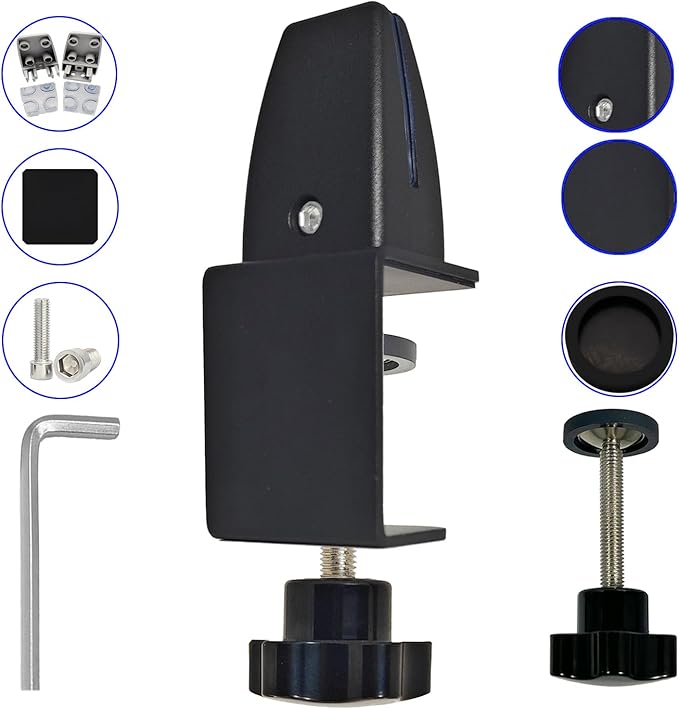 Jhanw Desk Divider Clamp For 1/8" To 0.51" Panel, Adjustable Desk Partition Clamp For 0.32" To 2.04" Desktop, Standing Desk Accessories For Desk Privacy Folders, Black Sneeze Guard Holder 2-pack