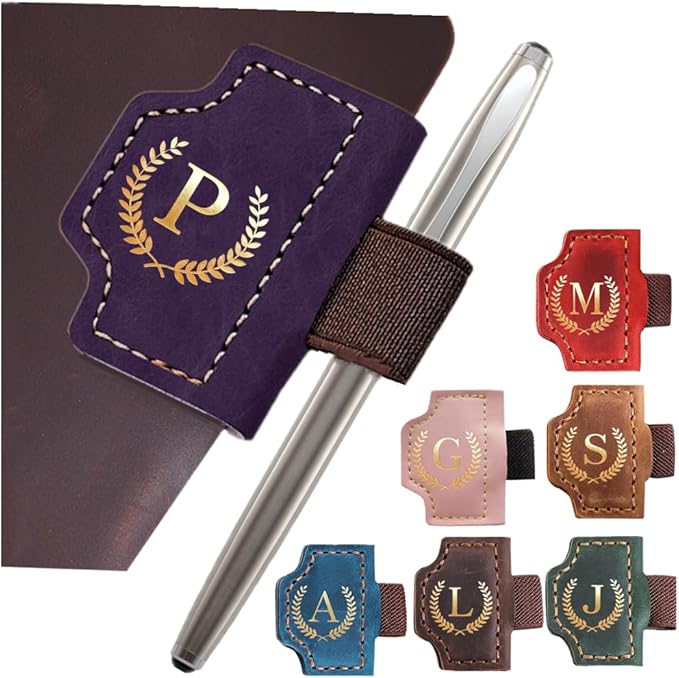 Personalized Mark Bookmark with Pen Holder, Leather Magnetic Book Marker 26 Letters,Custom Initials Page Marks, Gifts for Book Lovers Readers Men Women (Purple, P)