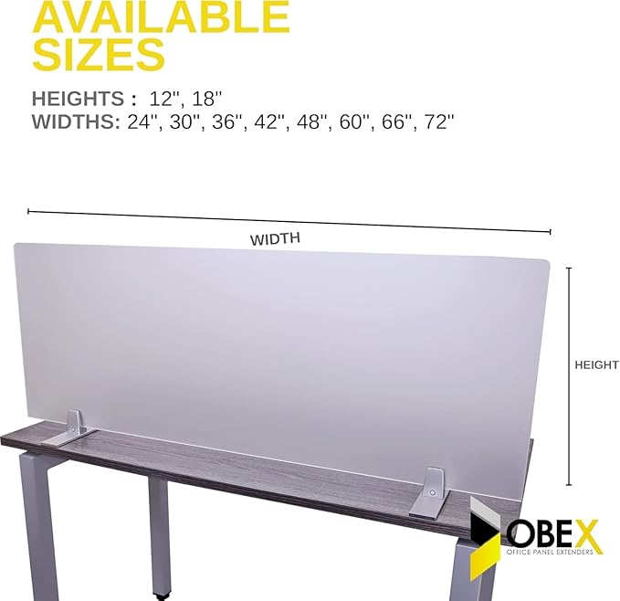 OBEX Acrylic Free Standing Screen, Divider for Desk Privacy Home & Office Partitions for Table Top Workstation, Portable Cubicle Panel for Work, 18" x 60", Frosted