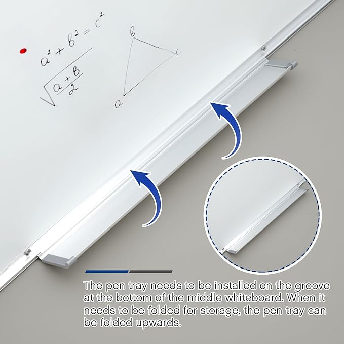 72” x 40” Foldable Whiteboard Dry Erase Board Large Tri Folding Whiteboard Magnetic Dry Erase Board, Wall Aluminium Frame and Pen Tray for Office, Home