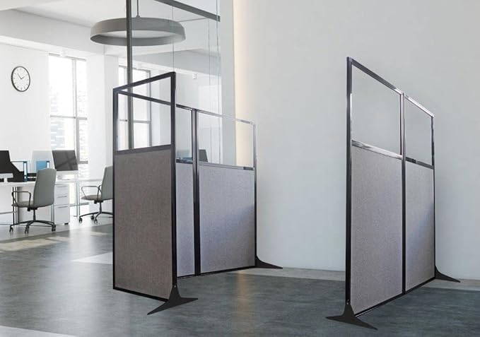 Versare Workstation Partition | Portable Wall Divider | Modern Office Cubicle | Free Standing Privacy Screen | Flexible Work Space | 33" x 70" Natural Maple Wood Grain Panels with Clear Window