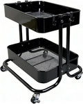 LiWNYRK 2 Tier Cart with Wheels Heavy Duty Metal Rolling Storage Cart for Under Desk Storage, Short Small Utility Shelf for Pantry Kitchen Bathroom Laundry, Home Organizer with Large Basket, Black