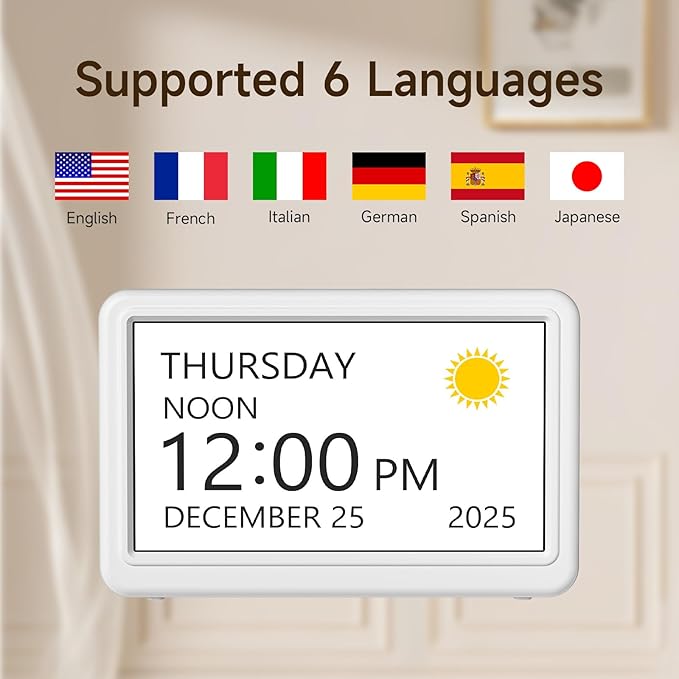 Raynic Date Clock, Digital Clock with 12 Themes, 20 Alarms, 20 Reminders, Semi-Automatic Dimming, 12/24 Hours, Auto DST for Desktop, Office, Students