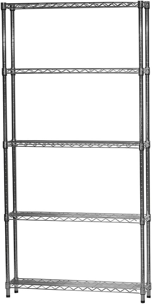 Shelving Inc. 8"D x 36"W x 84"H Chrome Wire Tiered Shelf with 5 Shelves, 800lbs Capacity Each, NSF Certified