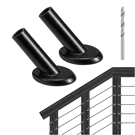 RiaYer 20 Pack 45 Degree Angle Protective Sleeves, Black Cable Railing Corner Protector Sleeve Beveled for 1/8" Wire Rope, T316 Marine Grade Cable Railing Kit with Two Drill Bit for Wood Posts HF039B
