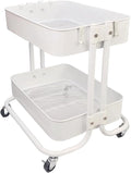 LiWNYRK 2 Tier Under Desk Storage Cart with Wheels Heavy Duty Metal Short Rolling Pantry Storage Cart for Small Space, Utility Trolley for Kitchen Bathroom Laundry Cute Snack Craft Organizer, White