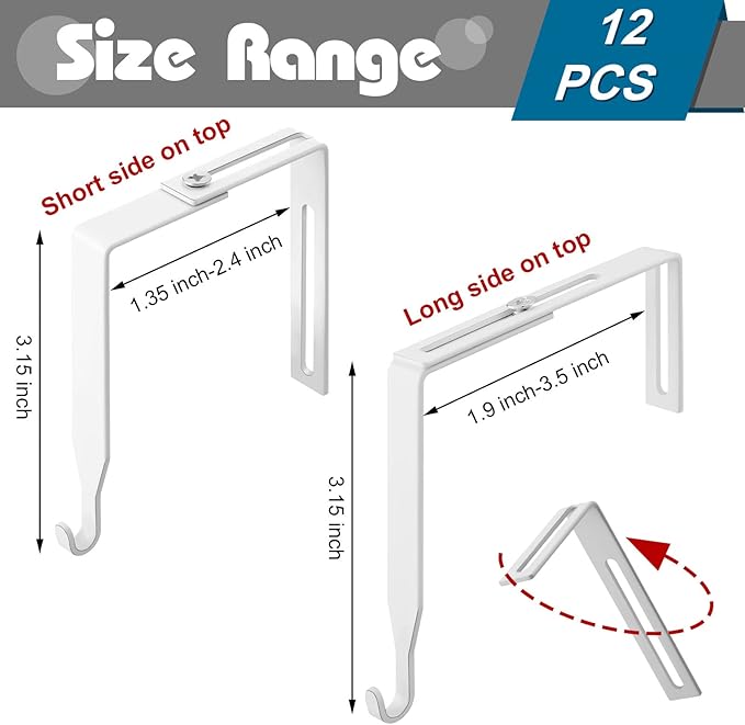 Amylove 12 Pcs Adjustable Cubicle Hanger Universal Partition Metal Cubicle Hooks Door Hanger, Adjusted to Fit Panels with 1 3/8 Inch to 3 1/2 Inch Thickness for Office Whiteboard (White)