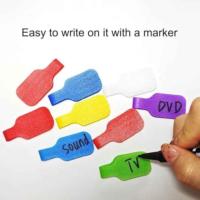 32-Pack Reusable Cable Labels - Large Plastic Tags for Cord Management & Identification,Multi-Color Wire Markers for Electronics,Charging Cords & Home Office Organization (8 Vibrant Colors)