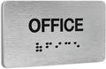 Office Signs for Business and Office, ADA Signs with Raised Text & Grade 2 Braille, Easy Installation with Adhesive Pad – Brushed Aluminum/Silver