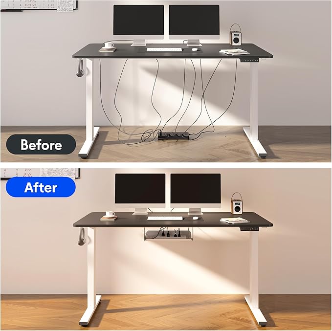 FLEXISPOT EN2 Whole-Piece Standing Desk with Clamp Power Strip, 60 x 24 Electric Stand Up Height Adjustable Desk with Cable Management (Gray Frame + 60" Mahogany Top, 2 Packages)
