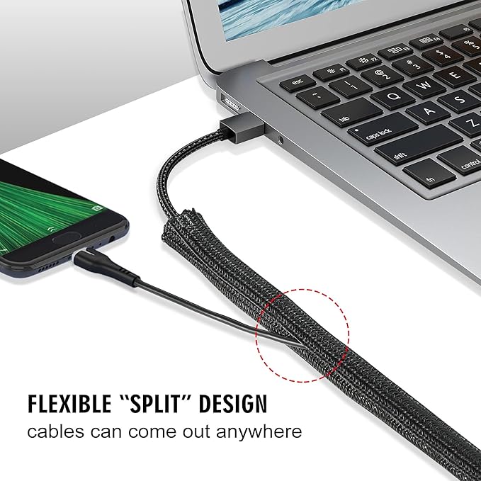 Moxita 10ft - 3/8 inch Cord Protector Cable Sleeve Split Wire Loom Tubing for Power Cord Audio USB Cable, Cord Sleeve Cable Management for TV Computer, Cord Protectors from Pets Chewing, Black