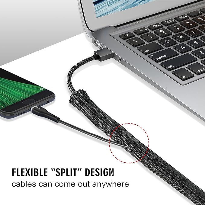 Moxita 25ft - 3/4 inch Cord Protector Cable Sleeve Split Wire Loom Tubing for Power Cord Audio USB Cable, Wire Cover Cable Management Sleeve for TV Computer, Cord Protectors from Pets Chewing, Black