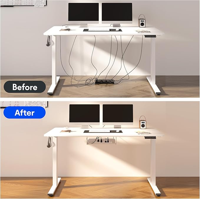 FLEXISPOT EN2 Whole-Piece Standing Desk with Clamp Power Strip, 55 x 28 Electric Stand Up Height Adjustable Desk with Cable Management (Gray Frame + 55" Marble Grey Top, 2 Packages)