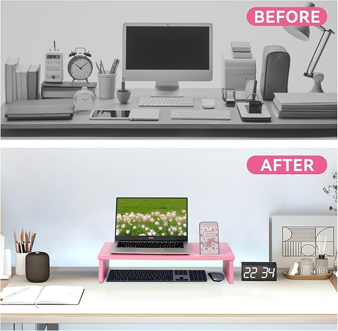 Qupui 21" Monitor Stand Riser with Phone Holder, Monitor Stand for Desk, Computer Monitor Stand, Desk Shelf for Top of Desk, Desktop Organizer for Laptop, Printer, TV