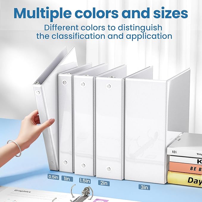 SUNEE 3 Ring Binder 1.5 Inch 1 Pack, Clear View Binder Three Ring PVC-Free (Fit 8.5x11 Inches) for School or Office Supplies, White