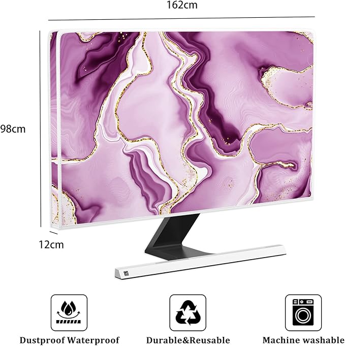 Baocicco Violet Gold Marble Waterproof Weatherproof and Dust-Proof TV Screen Cover 70 Inch for Home Office Creative TV Covers for TVs Screen Anti-Static Dustproof Protective