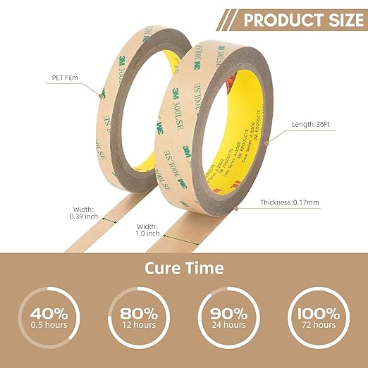 3M Double Sided Tape 300LSE 1.0" x 36Ft Clear Heavy Duty Adhesive Tape for Electronics, Laptop & Phone Repairs, Arts, Crafts, Leather Work, Card Making – 1 Pack