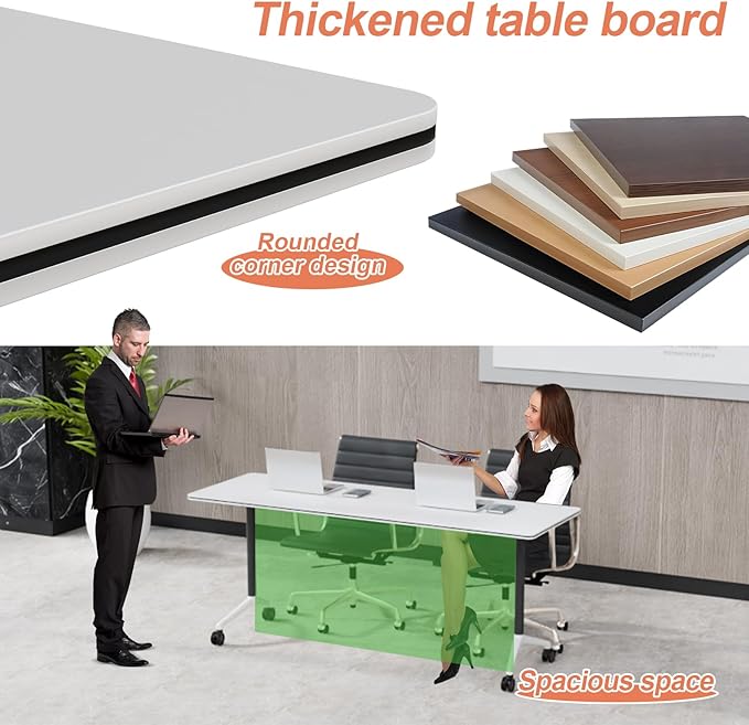 Conference Table Flip Top Mobile Conference Room Tables,Folding Conference Table with Wheels,Large Meeting Training Seminar Table Saving Space for Office Classroom(8A,70.8'')