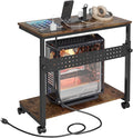 NEYCIL Computer Tower Stand with Charging Station, Height Adjustable 2-Tier CPU Stand with Power Strip and USB Ports, PC Tower Cart with Wheels and Printer Shelf, Rustic Brown and Black