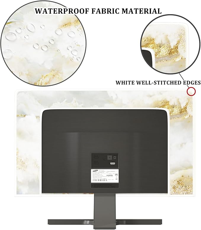Baocicco White Gold Waterproof TV Display Screen Cover with Abstract Texture Marble Design 40, 41, 42，43 Inch Television Covers Sleeve Compatible with LCD LED PC Desktop and Home Hanging TV
