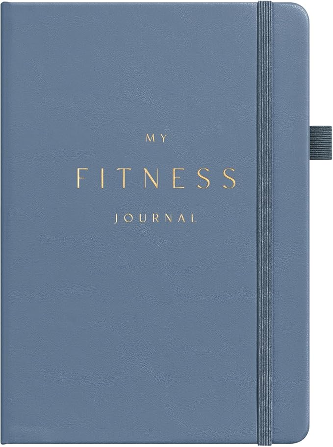 &And Per Se Fitness Workout Journal for Men & Women, Workout Log Book Planner with Daily Diet, Gym Exercise & Training Trackers - Undated, A5 Size, Leather Hardcover (Dark Blue)