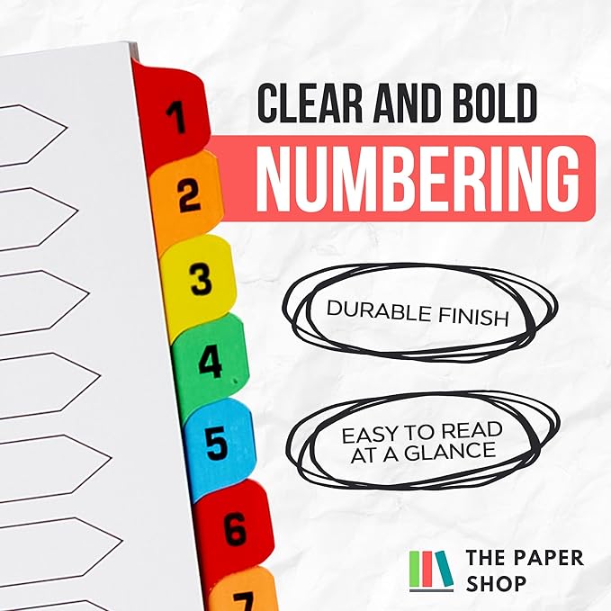 Binder Dividers with Tabs 1-20 Numbered – A4 (10 Pack) | Dividers for 3 Ring Binder | Numbered Tab Dividers for Office, School & Home Organization - The Paper Shop