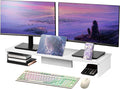 Dual Monitor Stand Riser with Phone Tablet Holder, 35.8in Large Monitor Stand for Desk, Computer Monitor Stand for 2 Monitors, Desk Shelf for Top of Desk, Desktop Organizer for Laptop, Printer, TV