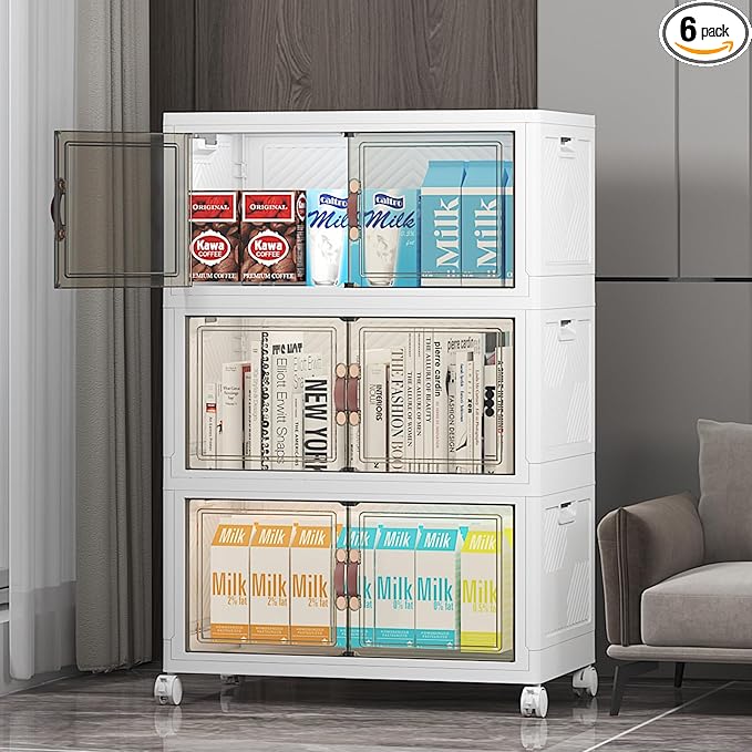 UAMFURI Extra Large Stackable Storage Bins with Lids & Wheels & Door, 156QT-52QT/13GAL*3Pack Foldable Collapsible Closet Organizers, Plastic containers drawers for bedroom Dorm