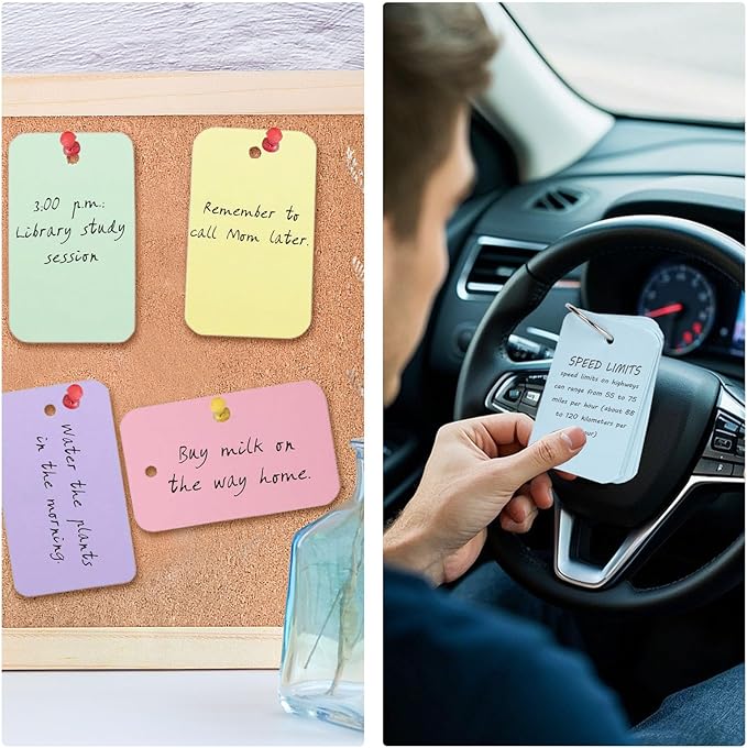 Koogel 1500PCS Flash Cards for Studying with Metal Rings, 2.2 x 3.5 Inch, Colored Index Cards Bulk, Portable Small Notecard Memo Scratch Pads for Students,Teachers, Office Home School, 7 Colors