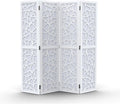VINGLI 70'' H Room Divider, Non-Woven Fabric Privacy Screen, Indoor Partition Wall Dividers, Freestanding Hinged Space Separator with Modern Unique Pattern (White, 4 Panel)