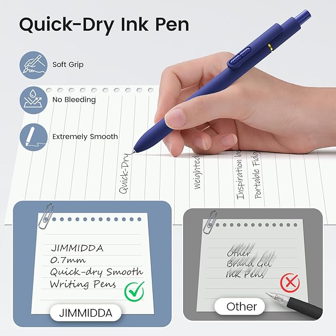 JIMMIDDA 8Pcs Black Gel Pens - 0.7mm Medium Point Black Ink Pens | Smooth Writing - Quick Drying Retractable Pen for Men Women (Vintage - 8Pcs)