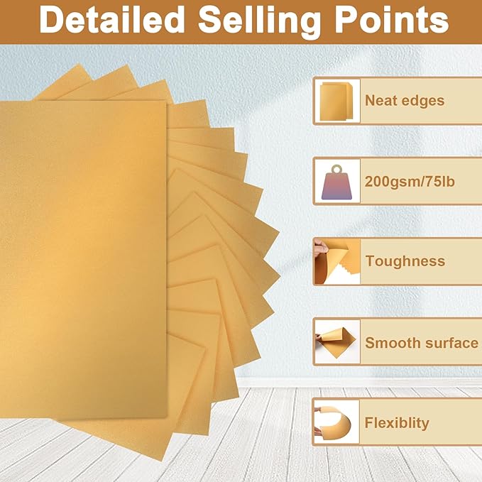 Silunkia 40 Sheets Gold Shimmer Cardstock 8.5 x 11 Certificate Paper, 75lb Craft Paper Card Stock for Cards Making, Birthday Decorations, Wedding Invitations, Greeting Cards
