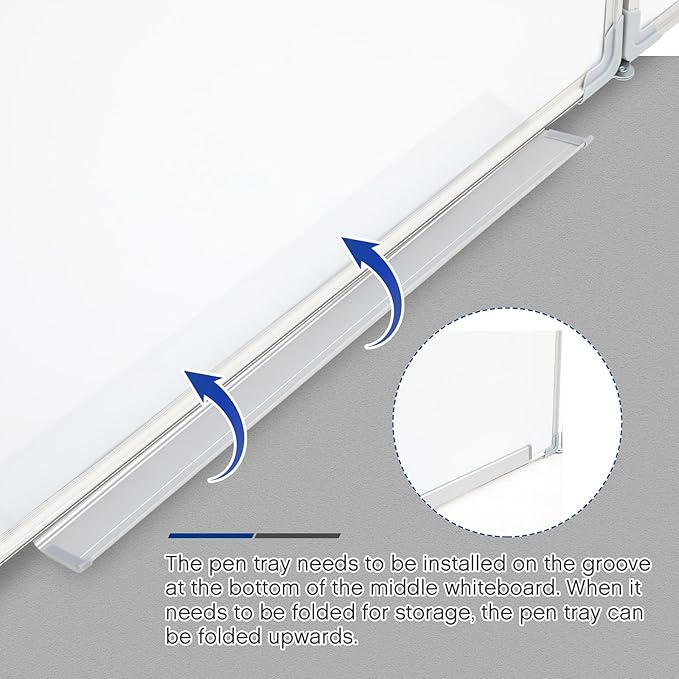 48” x 18” Foldable Whiteboard Dry Erase Board Large Tri Folding Whiteboard Magnetic Dry Erase Board, Wall Aluminium Frame and Flip Out Pen Tray for Office, Home