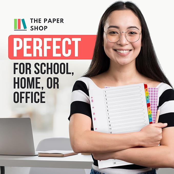 Binder Dividers with Tabs 1-20 Numbered – A4 (10 Pack) | Dividers for 3 Ring Binder | Numbered Tab Dividers for Office, School & Home Organization - The Paper Shop