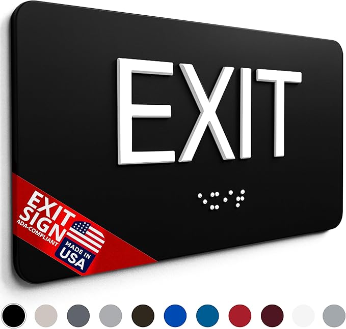 ADA Compliant Exit Sign with Braille (6" x 3" Sapphire Blue)