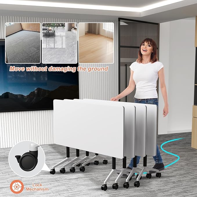 Conference Table Flip Top Mobile Conference Room Tables,Folding Conference Table with Wheels,Large Meeting Training Seminar Table Saving Space for Office Classroom(8A,70.8'')