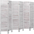 Giantex 6 Panel Wood Room Divider, 5.6 Ft Tall Oriental Folding Freestanding Partition Privacy Room Dividers Screen for Home, Office, Restaurant, Bedroom (White)